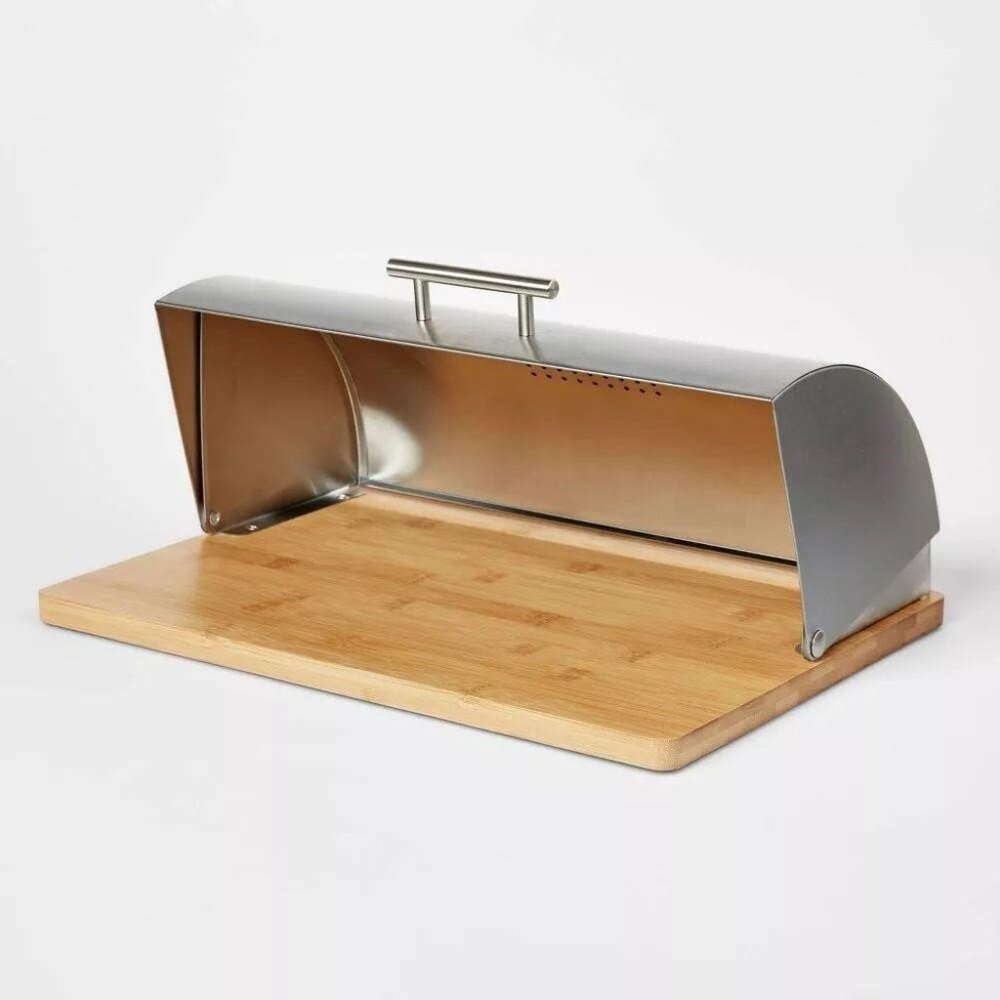 Threshold Metal Breadbox with Bamboo Base Silver